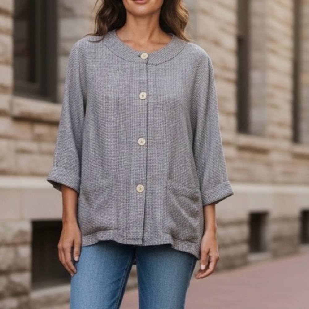 Flax 100% Linen Blouse Button Shirt Oversized Loose Comfy Size S Black Off White
